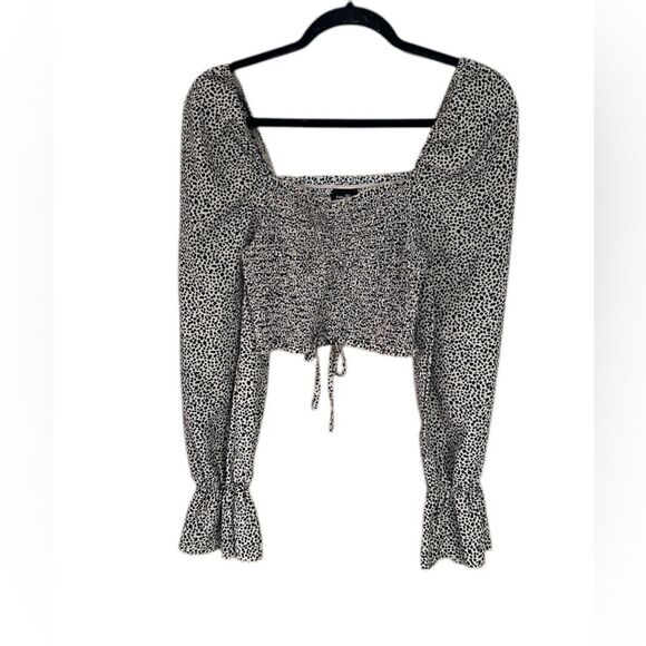 Rue 21 Womens Blouse Brown Animal Print Long Sleeve Smocked Cropped Top. Small - Picture 2 of 6